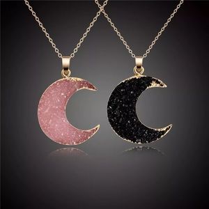 Brand new Druzy Crescent moon necklace pink or black with gold chain